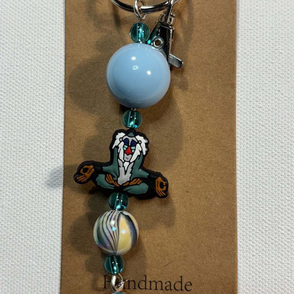 Handmade Rafiki Keychain with Blue and Green Beads